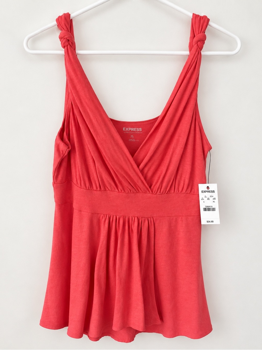 Express Coral Knot-Shoulder Surplice Peplum Tank - XS